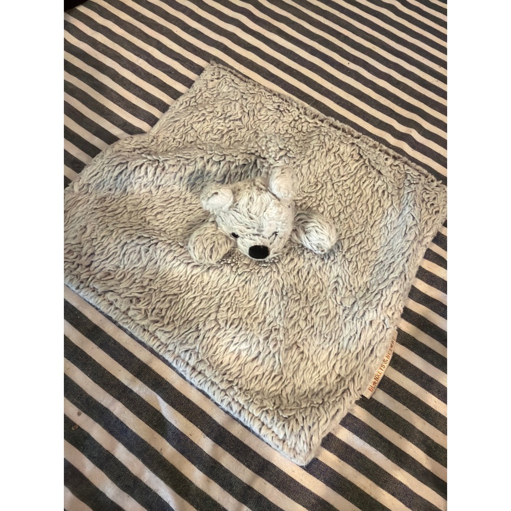 Blankets & Beyond Gray Bear Lovey Security Blanket Shaggy Faux Fur Plush